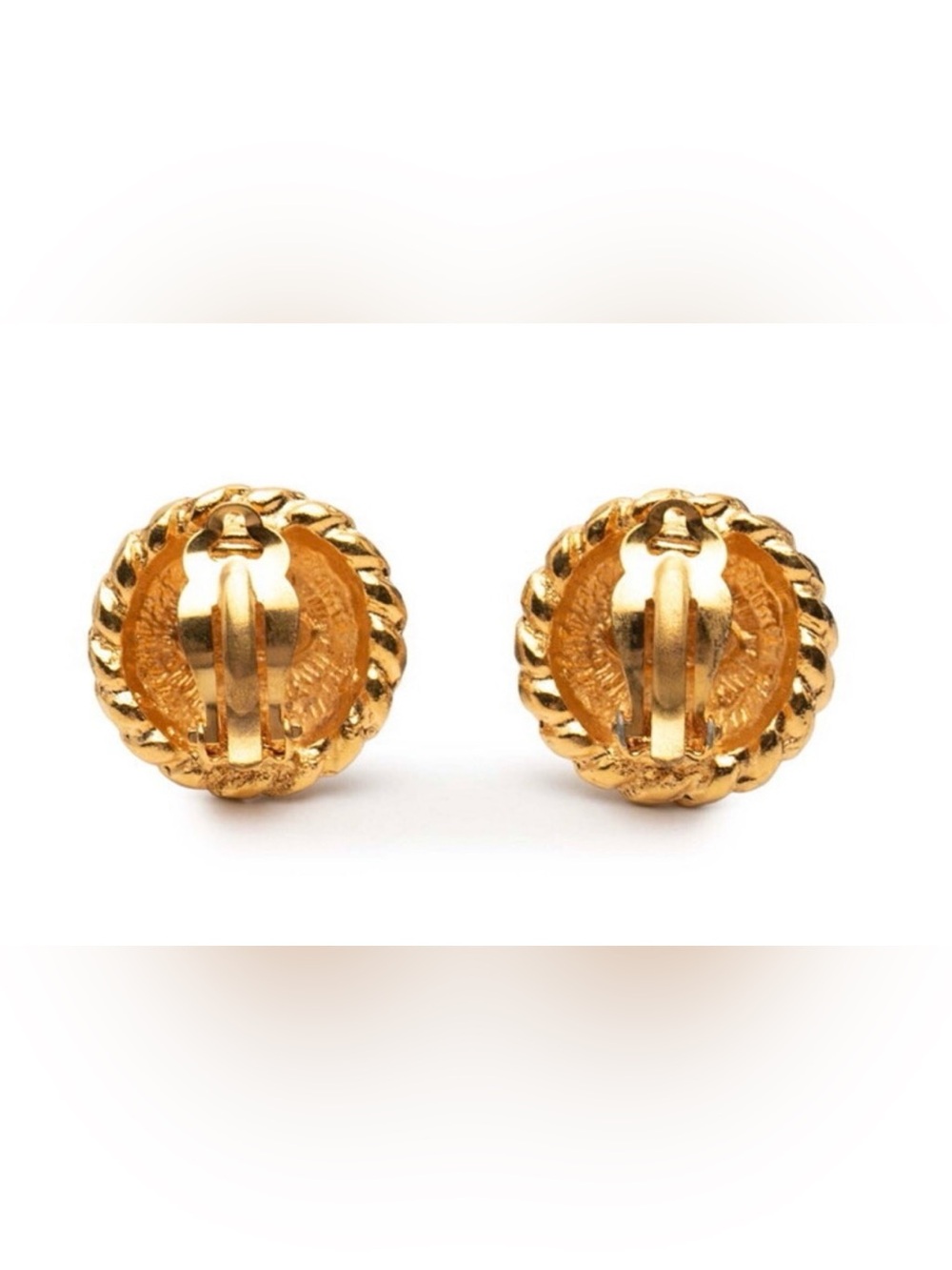 CHANEL๐Gold Interlocking CC Rope-Trim Button Earrings W/Chanel box &bag - Picture 8 of 15